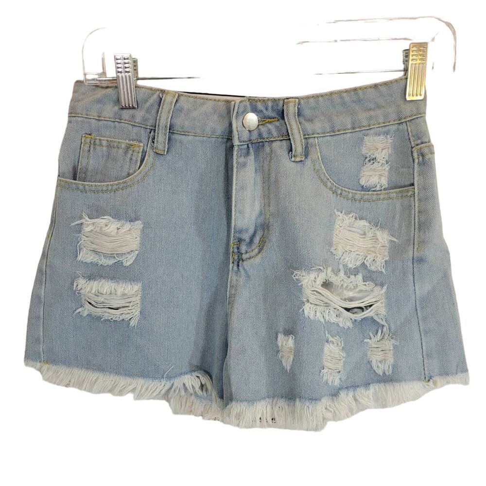 C+D+M Blue Denim Fray Hem Distressed Jean Shorts Women's Size Small